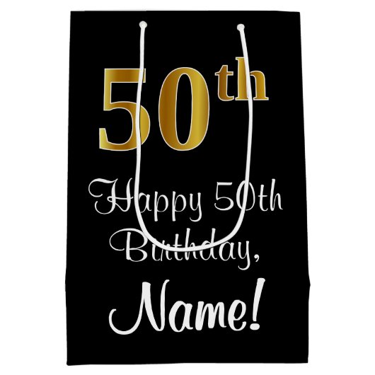 Luxueuze, elegante, Faux Gold Kijk 50ste verjaarda Medium Cadeauzakje (Achterkant)