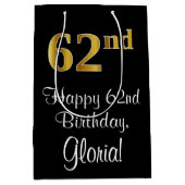 Luxueuze, elegante, Faux Gold Kijk 62e verjaardag Medium Cadeauzakje (Voorkant)