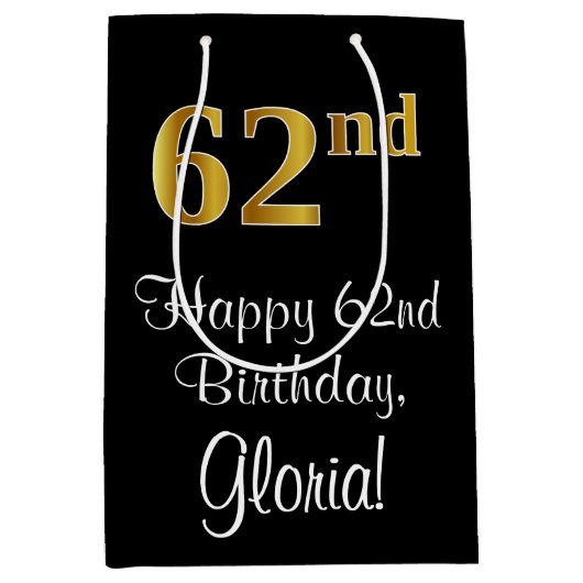 Luxueuze, elegante, Faux Gold Kijk 62e verjaardag Medium Cadeauzakje (Voorkant)