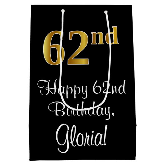 Luxueuze, elegante, Faux Gold Kijk 62e verjaardag Medium Cadeauzakje (Achterkant)