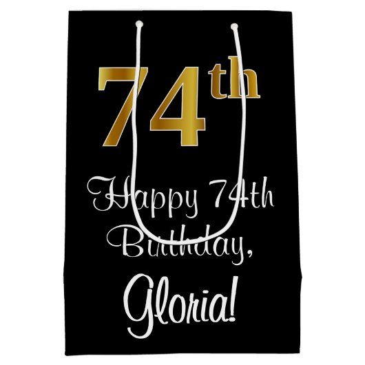 Luxueuze, elegante, Faux Gold look 74ste verjaarda Medium Cadeauzakje (Achterkant)