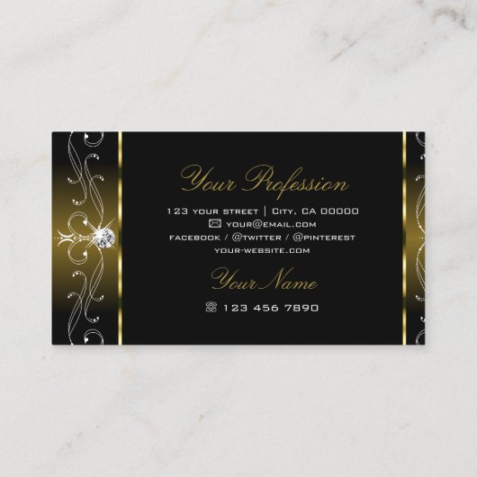 Luxueuze en zwarte grenzen Ornamenten Visitekaartje (Achterkant)
