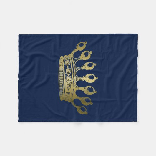 Luxueuze Esoteric Gold Crown Navy Fleece Deken (Voorkant (Horizontaal))