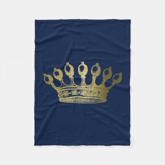Luxueuze Esoteric Gold Crown Navy Fleece Deken (Voorkant)