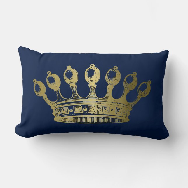 Luxueuze Esoteric Gold Crown Navy Kussen (Voorkant)