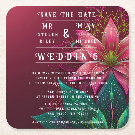 Luxueuze Floral Wedding Invitation Suite Kartonnen Onderzetters (Voorkant)