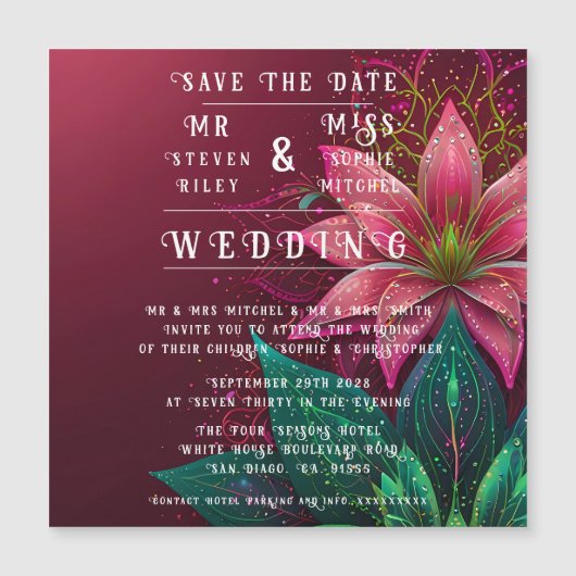 Luxueuze Floral Wedding Invitation Suite Magnetische Uitnodiging (Voorkant)