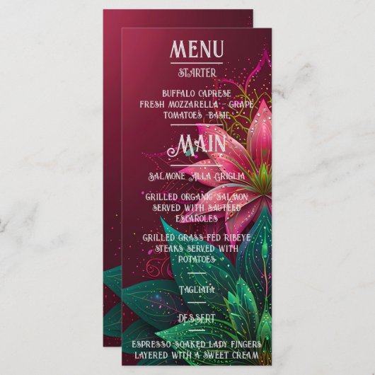 Luxueuze Floral Wedding Invitation Suite Menu (Voorkant / Achterkant)