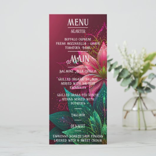 Luxueuze Floral Wedding Invitation Suite Menu (Staand voorkant)