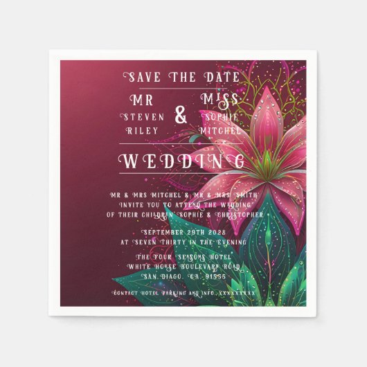 Luxueuze Floral Wedding Invitation Suite Servet (Voorkant)