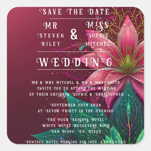 Luxueuze Floral Wedding Invitation Suite Vierkante Sticker (Voorkant)