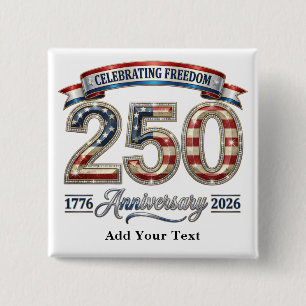 Luxueuze Glanzende Amerika 250 Jubileum Aangepaste Vierkante Button 5,1 Cm