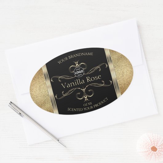 Luxueuze Gold Glitter Black Product Labels Logo (Envelop)