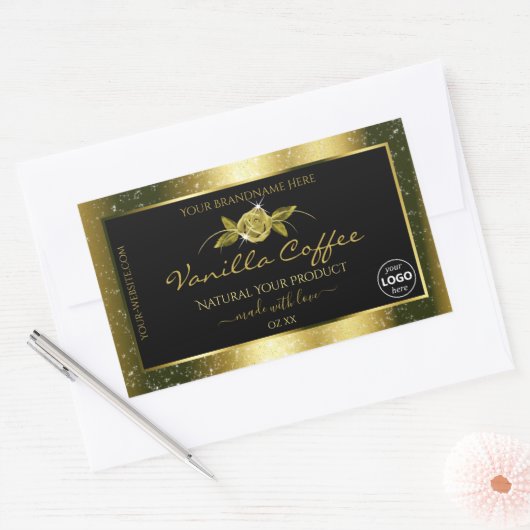 Luxueuze Gold Glitter Black Product Labels Logo (Envelop)