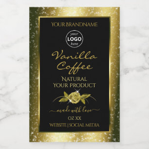 Luxueuze Gold Glitter Black Product Labels Logo Voedselcontainer Etiket