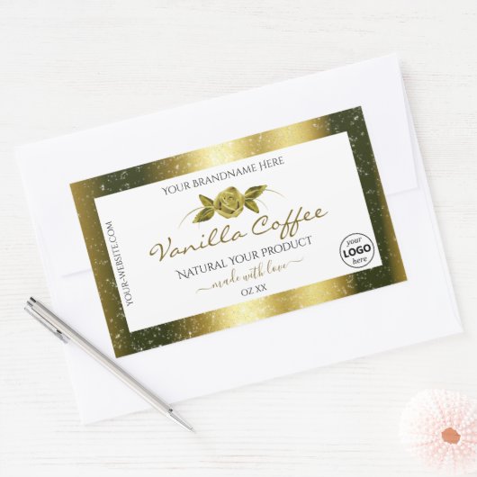 Luxueuze Gold Glitter White Product Labels Logo (Envelop)