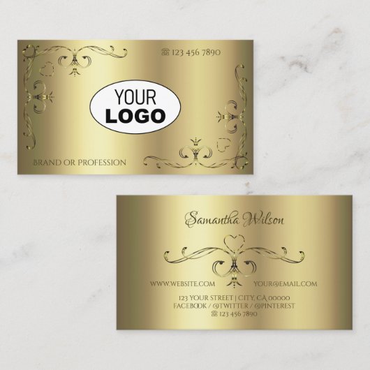 Luxueuze Gold hoeken Logo Elegant Golden Visitekaartje (Voorkant / Achterkant)