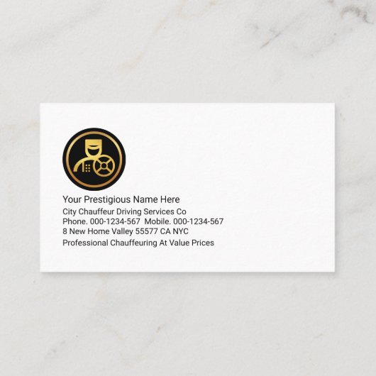 Luxueuze golflijnen van Chauffeur Visitekaartje (Achterkant)