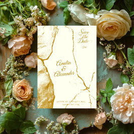 Luxueuze gouden marmeren save the date trouwkaart kaart