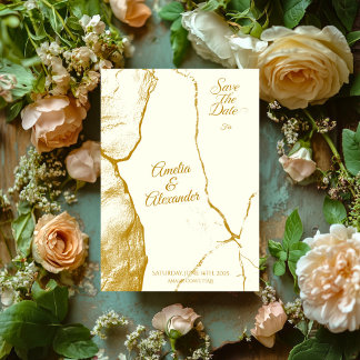 Luxueuze gouden marmeren save the date trouwkaart kaart