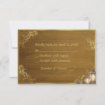 Luxueuze Gouden Rustieke Houten Trouw RSVP Kaart