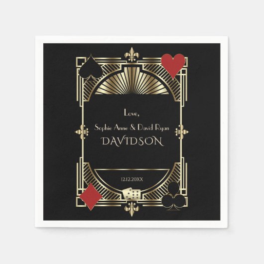 Luxueuze Gouden Zwarte Gatsby Stijl Bruiloft Roari Servet (Voorkant)