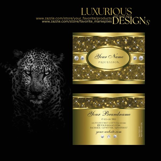 Luxueuze goudglitter Sparkle Stars met diamanten Visitekaartje