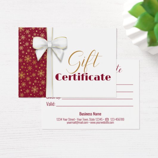 Luxueuze goudsneeuwvlokken kerstwitte rode boog visitekaartje (Bureau)