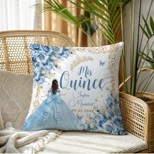 Luxueuze jurk babyblauw goud Mis Quince-prinses Kussen