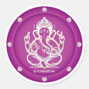 Luxueuze Koninklijke Paarse Gouden Heer Ganesha St Ronde Sticker