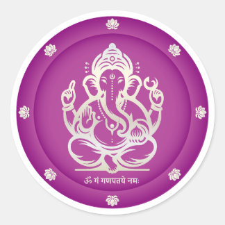 Luxueuze Koninklijke Paarse Gouden Heer Ganesha St Ronde Sticker
