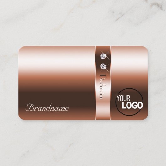 Luxueuze koperen blush glanzende diamanten en Logo Visitekaartje (Voorkant)