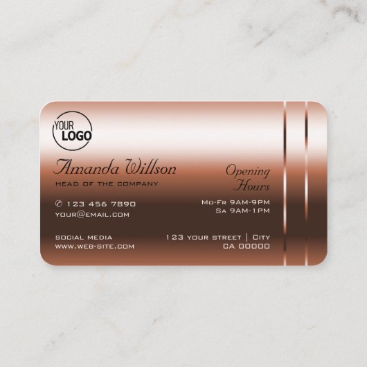 Luxueuze koperen blush glanzende diamanten en Logo Visitekaartje (Achterkant)