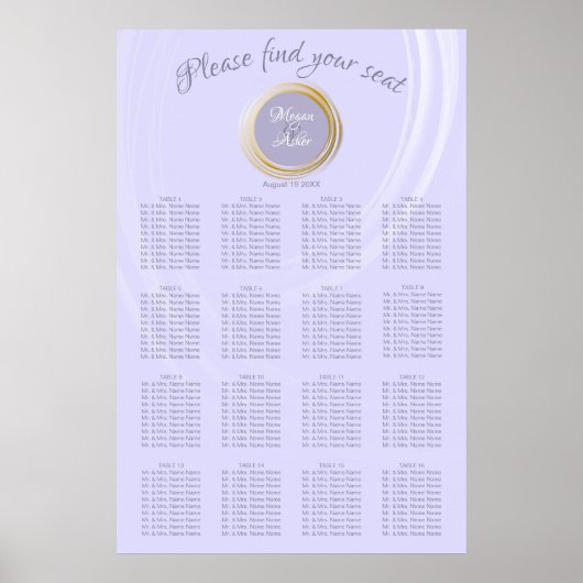 Luxueuze lavender met Gold Ring Seating Chart Poster (Voorkant)