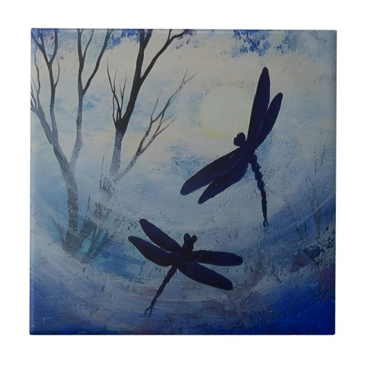 luxueuze lieren van de libellen tegeltje (Voorkant)
