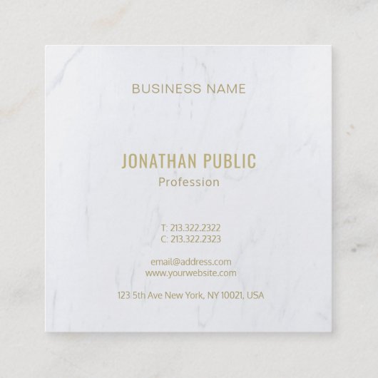 Luxueuze marmer Moderne Sjabloon Gold Monogram Vierkante Visitekaartje (Achterkant)