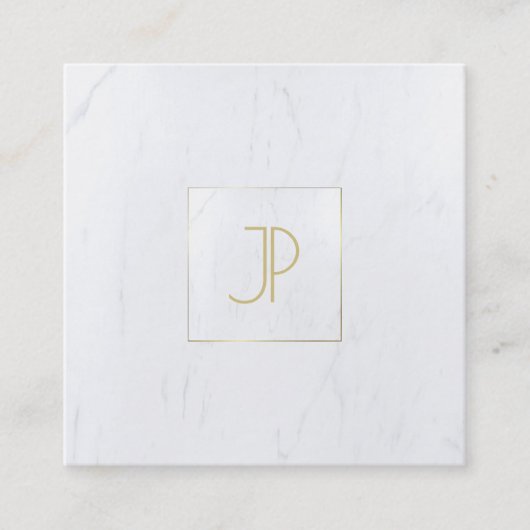 Luxueuze marmer Moderne Sjabloon Gold Monogram Vierkante Visitekaartje (Voorkant)