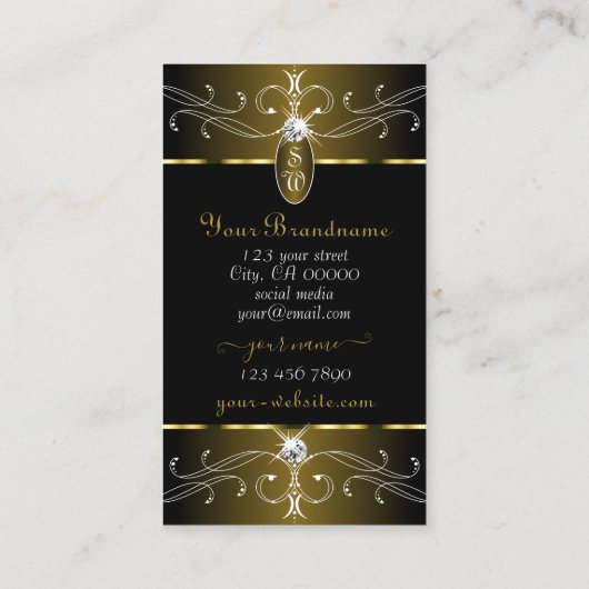 Luxueuze  Ornamenten monogram voor goud en zwart Visitekaartje (Achterkant)