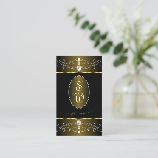 Luxueuze  Ornamenten monogram voor goud en zwart Visitekaartje (Staand voorkant)
