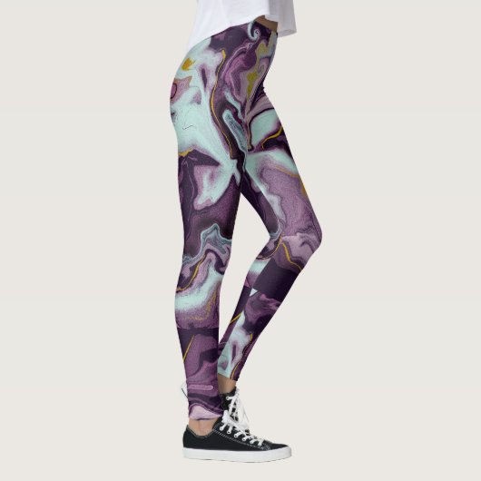 Luxueuze Paarse en goudmarmer-monogram Leggings (Rechts)