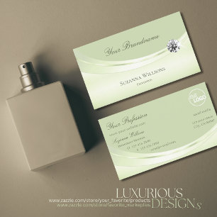 Luxueuze pasta Sage Green met Logo en diamant Visitekaartje