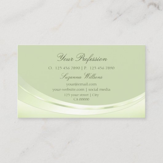 Luxueuze pasteelpagina groen met reservediamant visitekaartje (Achterkant)