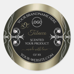 Luxueuze Platinum Black productlabels met Logo Ronde Sticker