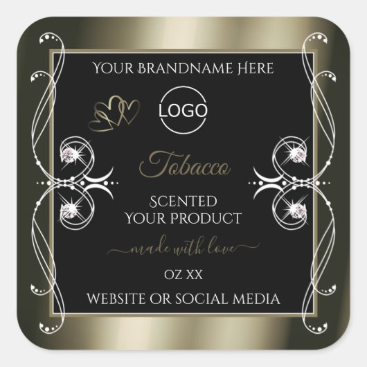 Luxueuze Platinum Black productlabels met Logo Vierkante Sticker (Voorkant)