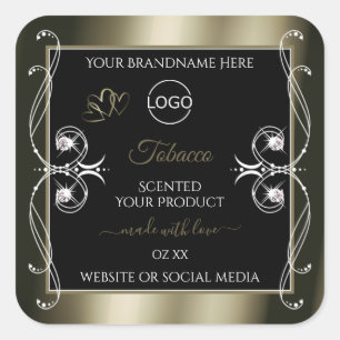 Luxueuze Platinum Black productlabels met Logo Vierkante Sticker