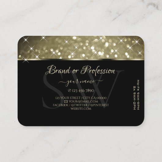 Luxueuze Platinum Glitter Luminous Stars Initialen Visitekaartje (Achterkant)