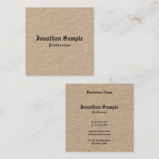 Luxueuze Premium Kraft Nostalgische klassieke look Vierkante Visitekaartje (Voorkant / Achterkant)