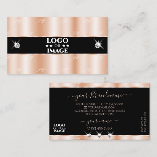 Luxueuze Roos Gold Black Sparkle Jewelen met Logo Visitekaartje (Voorkant / Achterkant)