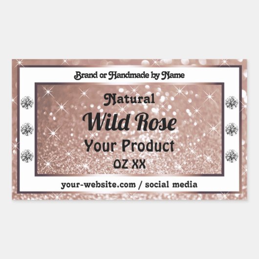 Luxueuze Roos Gold Glitter Jewels Product Labels (Voorkant)