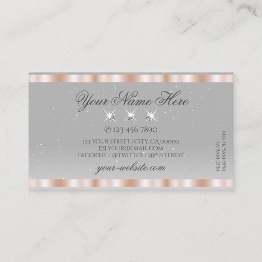 Luxueuze Roos Gold Light Grey Sparkle Jewels Visitekaartje (Achterkant)